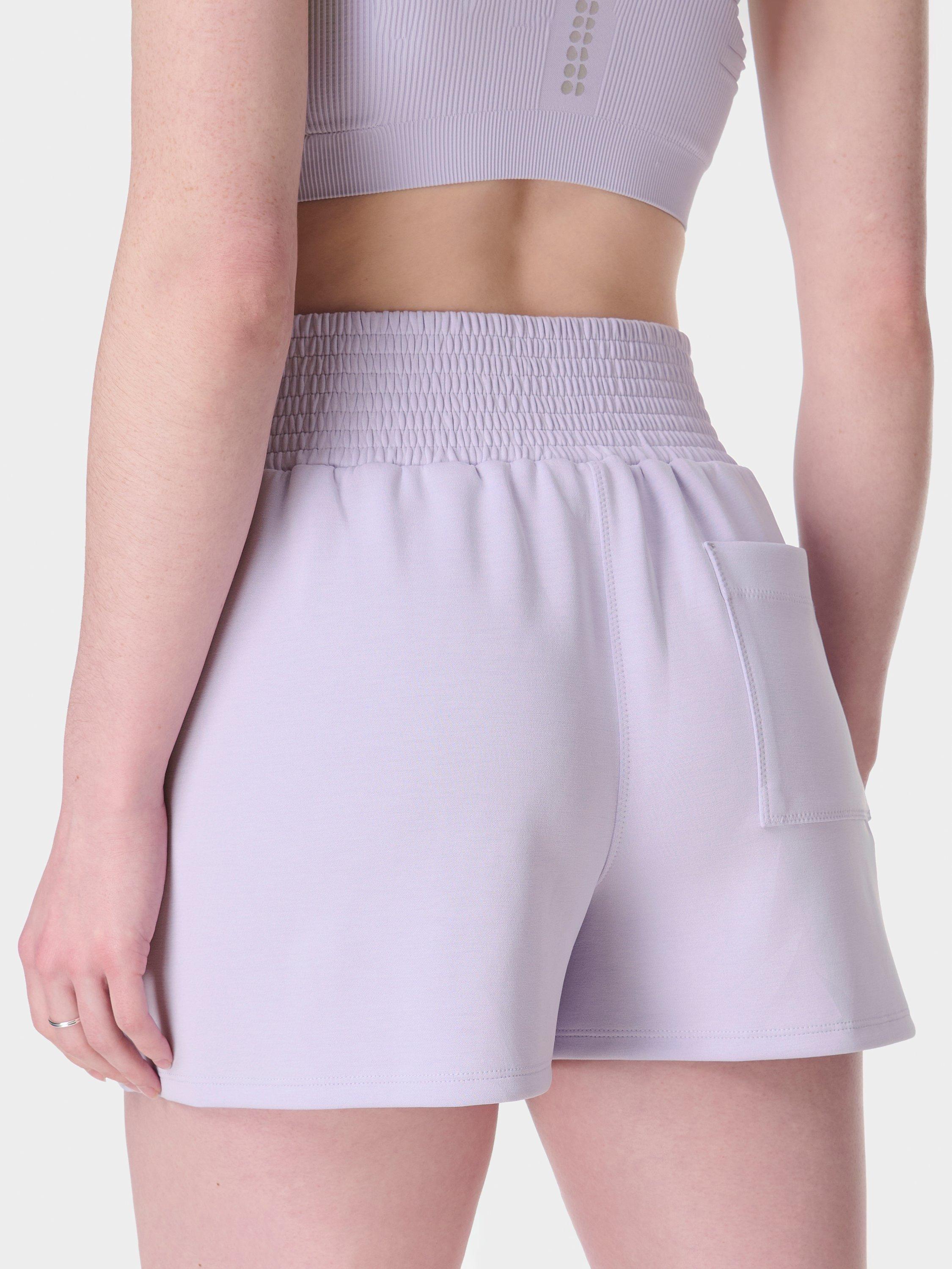 Product image 4 of 7, which shows Sweaty Betty Sand Wash CloudWeight Shorts, Heather Purple, XXS