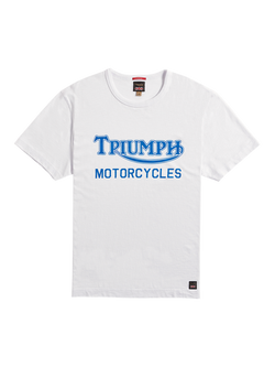Triumph Motorcycles Barwell Cotton Regular Fit Short Sleeve Logo T-Shirt, White/Blue