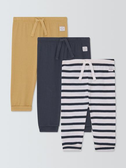 John Lewis Baby Ribbed Leggings, Pack of 3, Yellow, Yellow