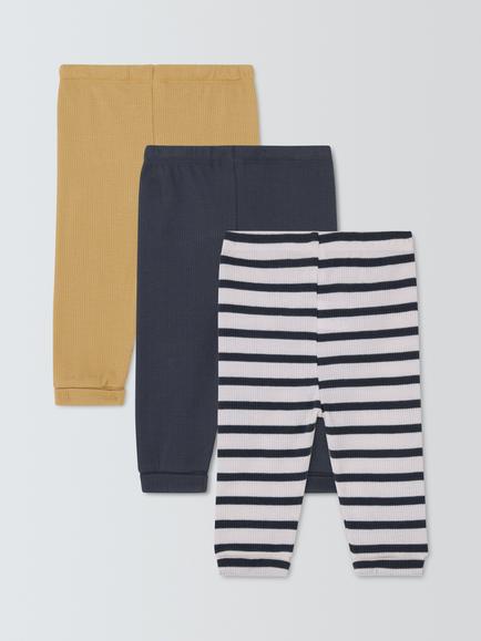 John Lewis Baby Ribbed Leggings, Pack of 3, Yellow - view 2, Yellow