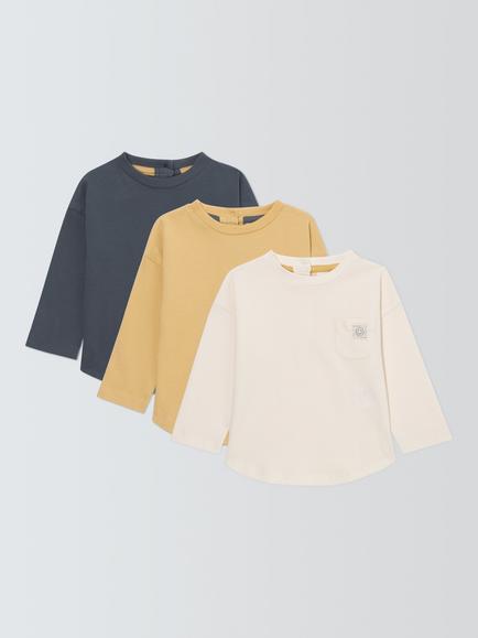 John Lewis Baby Long Sleeve Tops, Pack of 3, Yellow, Yellow