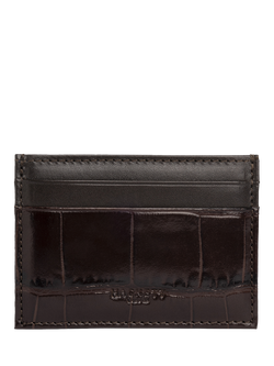 Hackett London Leather Croc Stamped Card Holder, Black, Brown