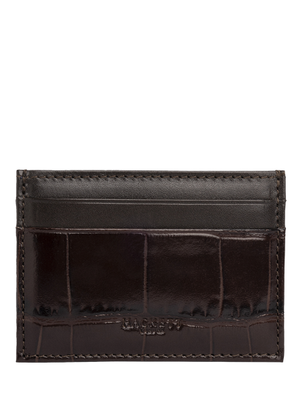 Hackett London Leather Croc Stamped Card Holder, Black, Brown