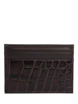 Hackett London Leather Croc Stamped Card Holder, Black - view 2, Brown