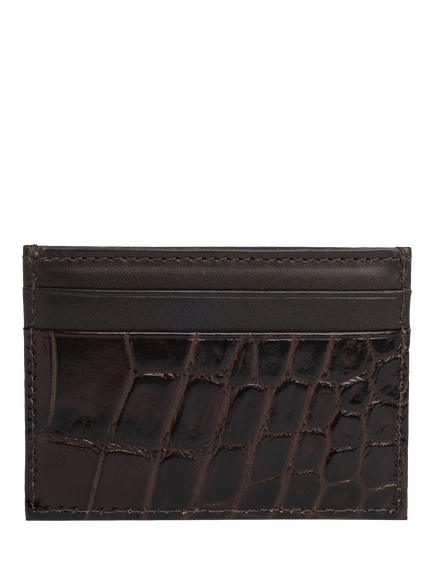 Hackett London Leather Croc Stamped Card Holder, Black - view 2, Brown