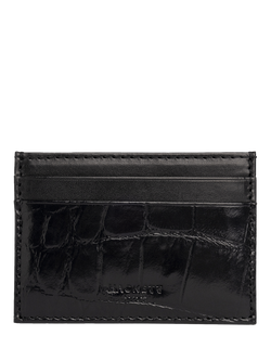 Hackett London Leather Croc Stamped Card Holder, Black, Black