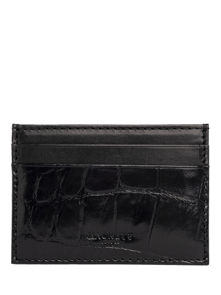 Hackett London Leather Croc Stamped Card Holder, Black, Black