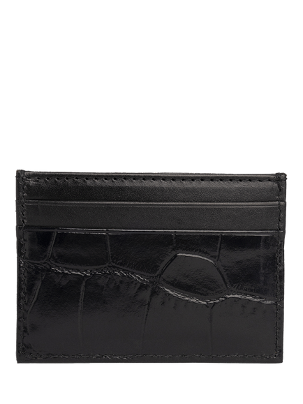 Hackett London Leather Croc Stamped Card Holder, Black - view 2, Black