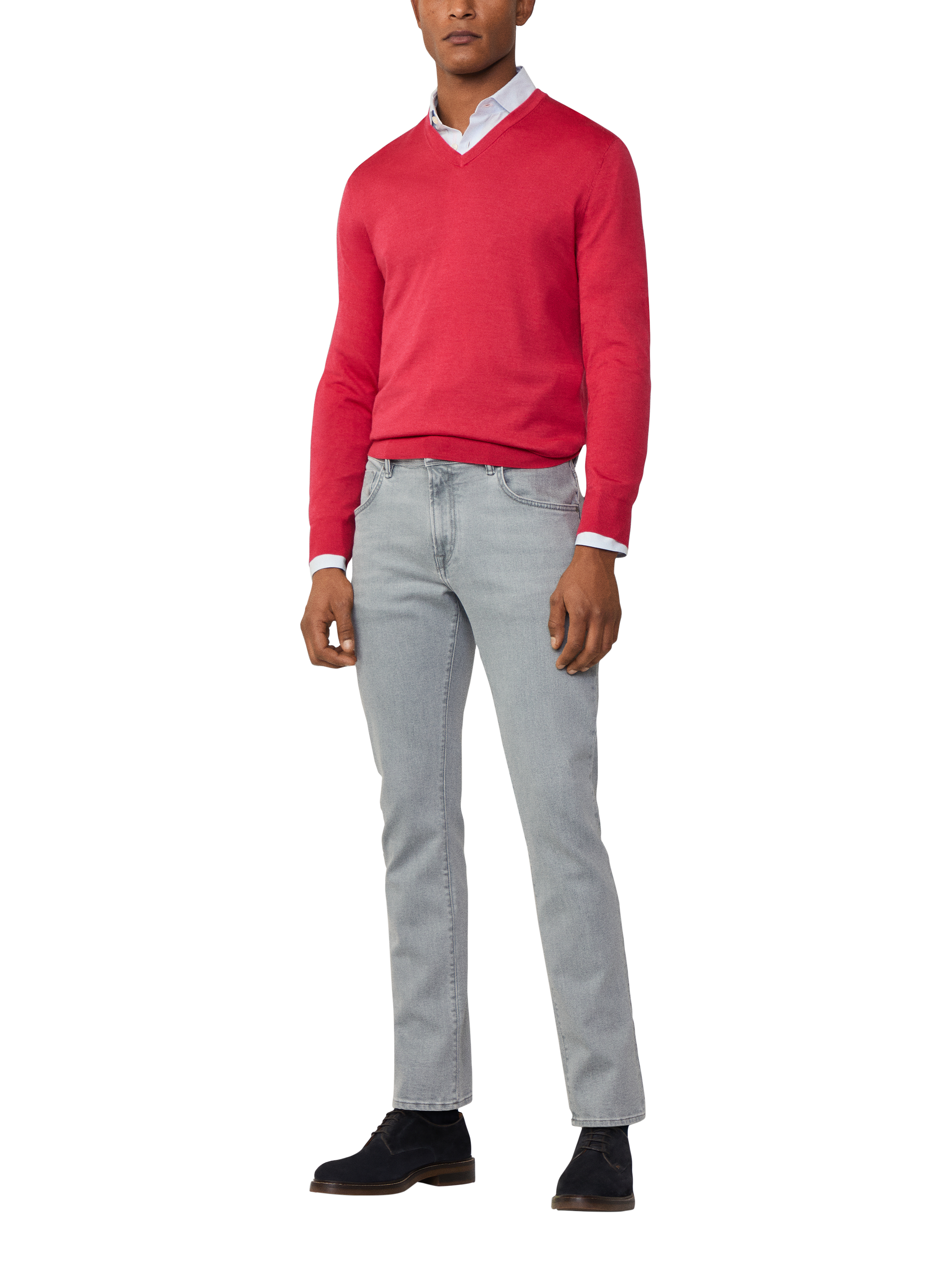 Product image 1 of 5, which shows Hackett London Merino & Silk V-Neck Jumper, Summer Red, XXXL