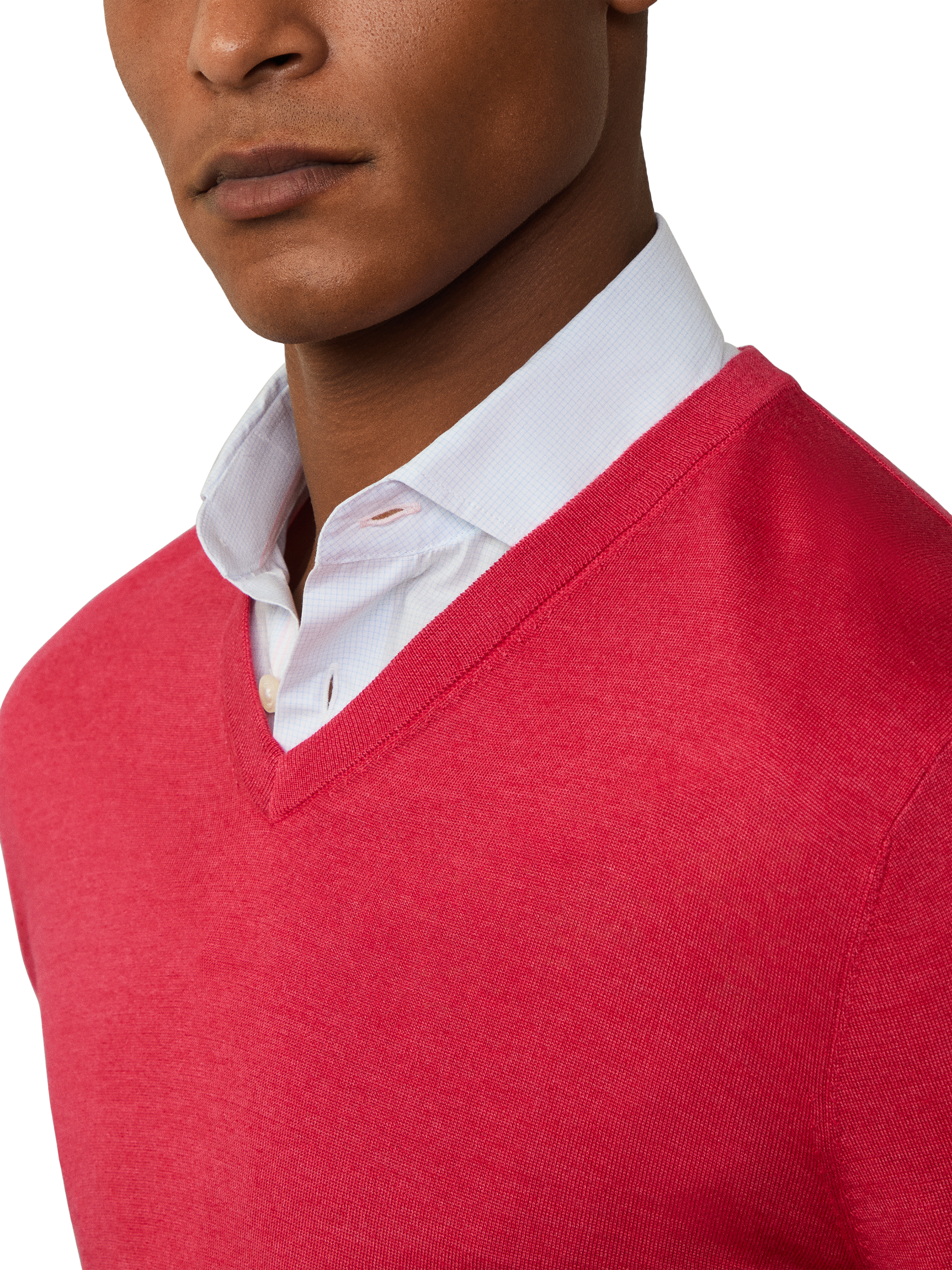 Product image 3 of 5, which shows Hackett London Merino & Silk V-Neck Jumper, Summer Red, XXXL