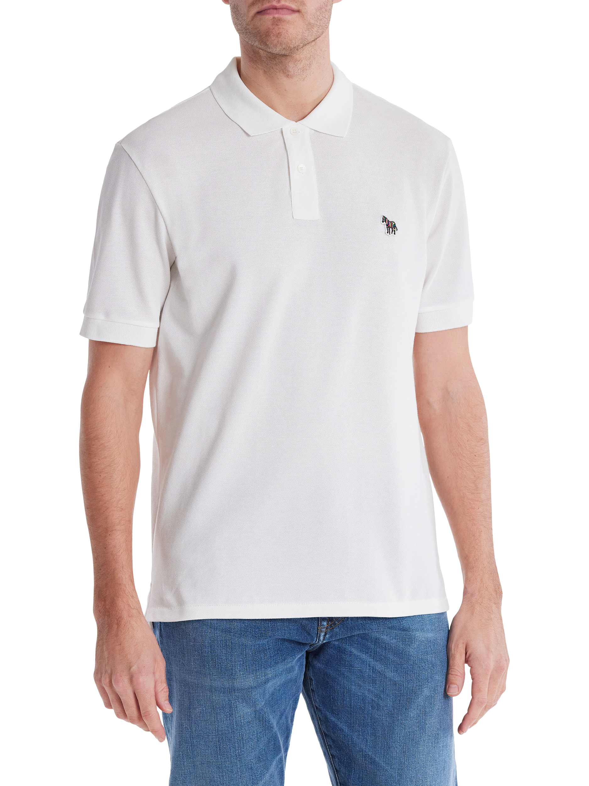 Product image 1 of 4, which shows PS Paul Smith Cotton Regular Fit Short Sleeve Polo Shirt, White, S