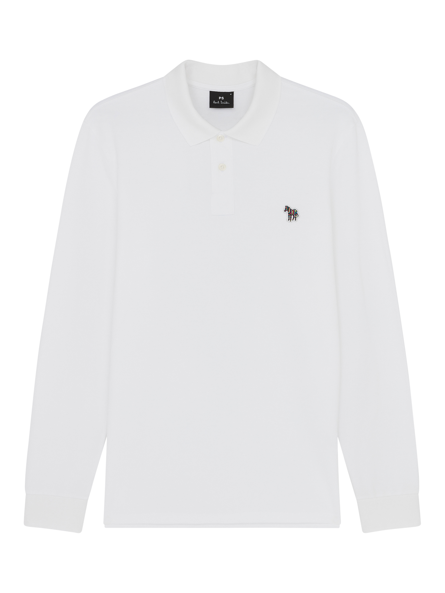 Product image 1 of 2, which shows PS Paul Smith Cotton Regular Fit Long Sleeve Polo Shirt, White, S
