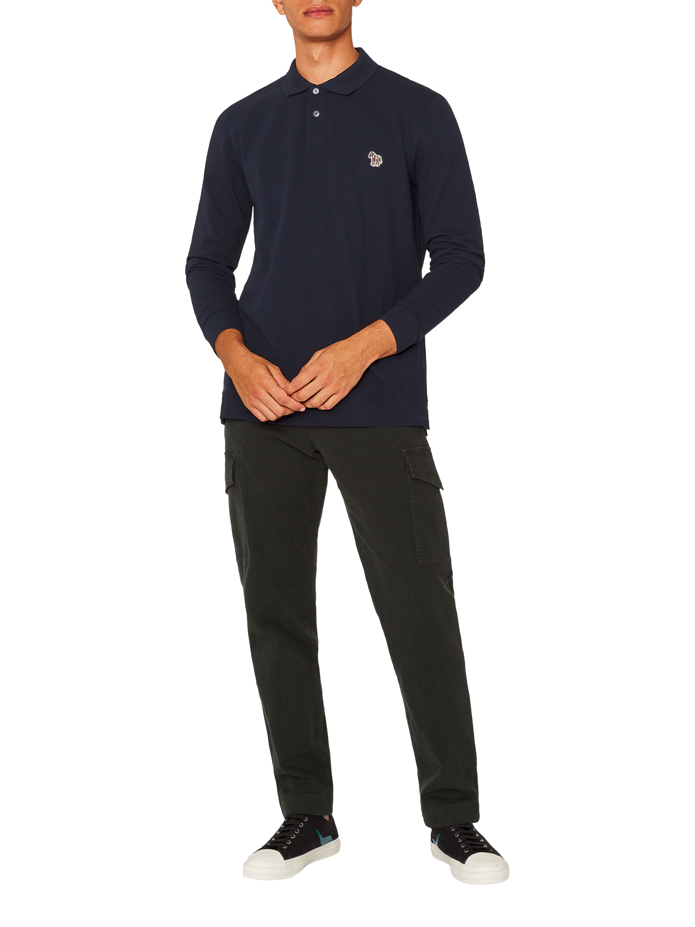 Product image 3 of 5, which shows PS Paul Smith Cotton Long Sleeve Piqué Polo Shirt, 49_very Dark Navy, S