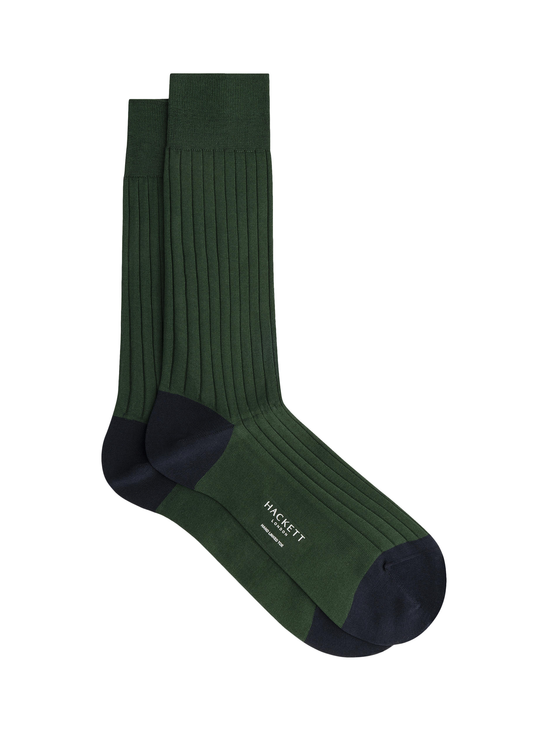 Product image 1 of 4, which shows Hackett London Ribbed Cotton Socks, Bottle Green, S-M