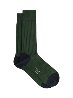 Hackett London Ribbed Cotton Socks, Bottle Green