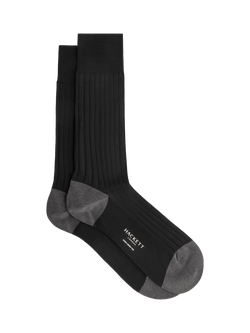 Hackett London Ribbed Cotton Socks, Black