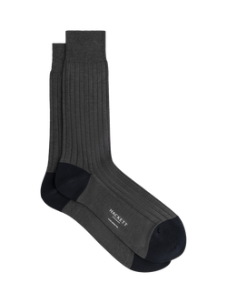 Hackett London Ribbed Cotton Socks, Charcoal Grey