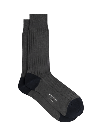 Hackett London Ribbed Cotton Socks, Charcoal Grey