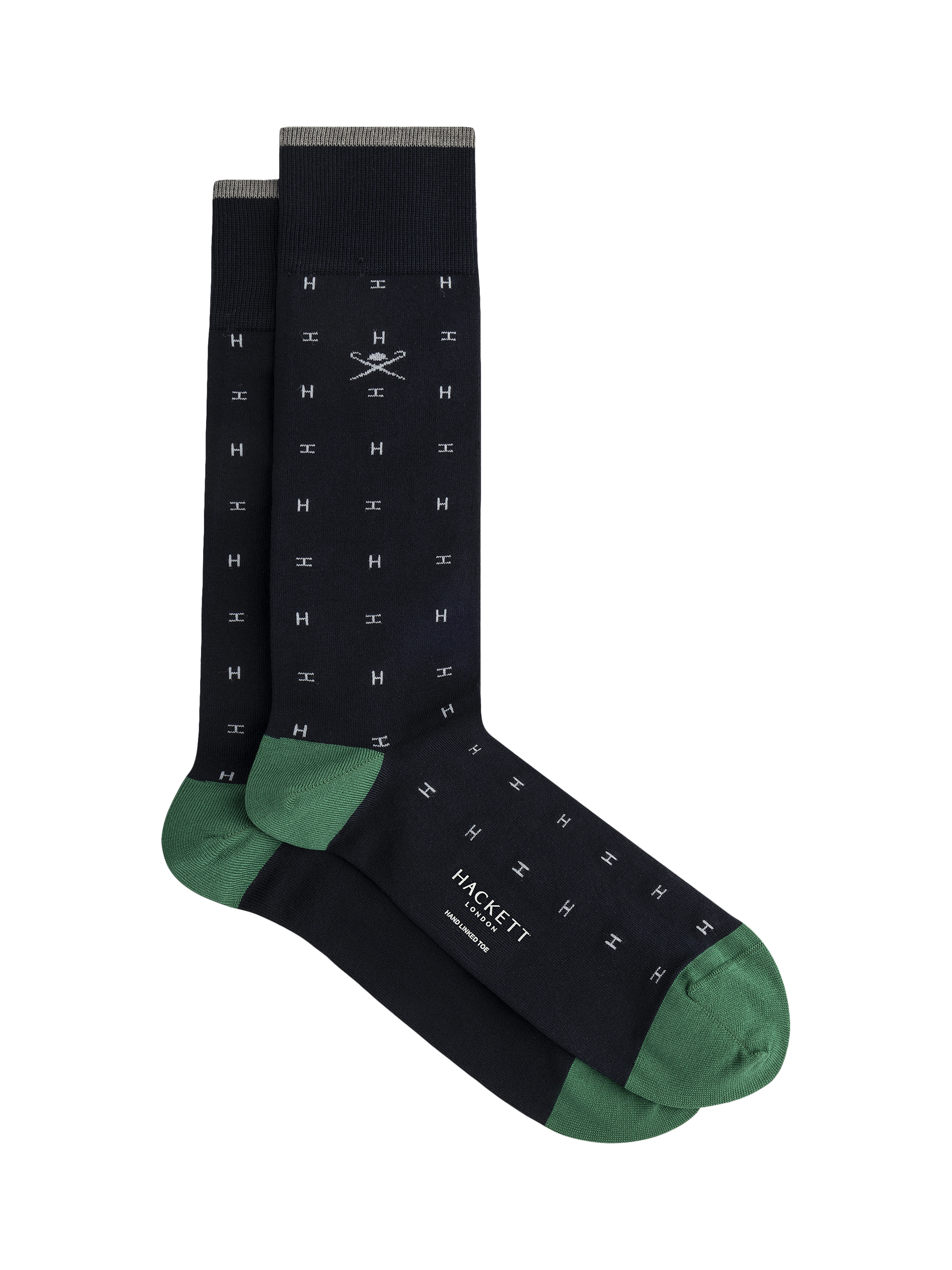 Product image 1 of 4, which shows Hackett London H Pattern Crew Socks, Ink Blue, M-L