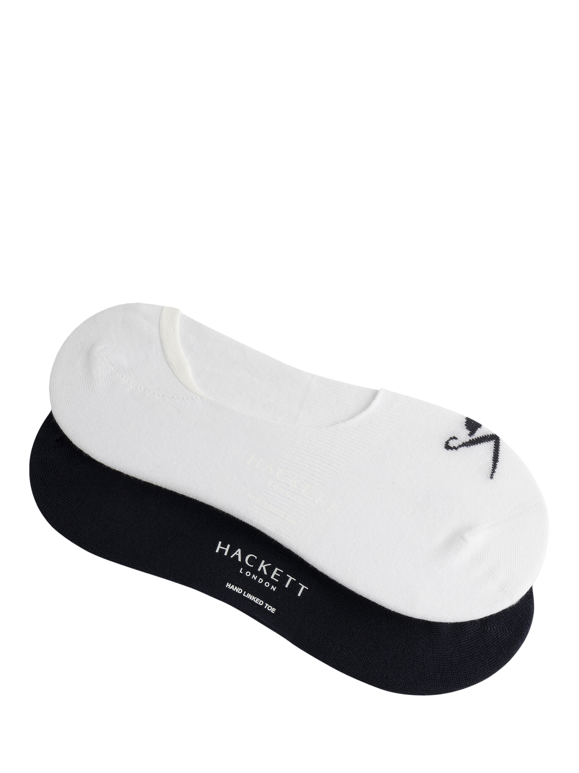 Product image 1 of 4, which shows Hackett London Combed Cotton Mix No-Show Socks, Pack of 2, Navy/White, S-M