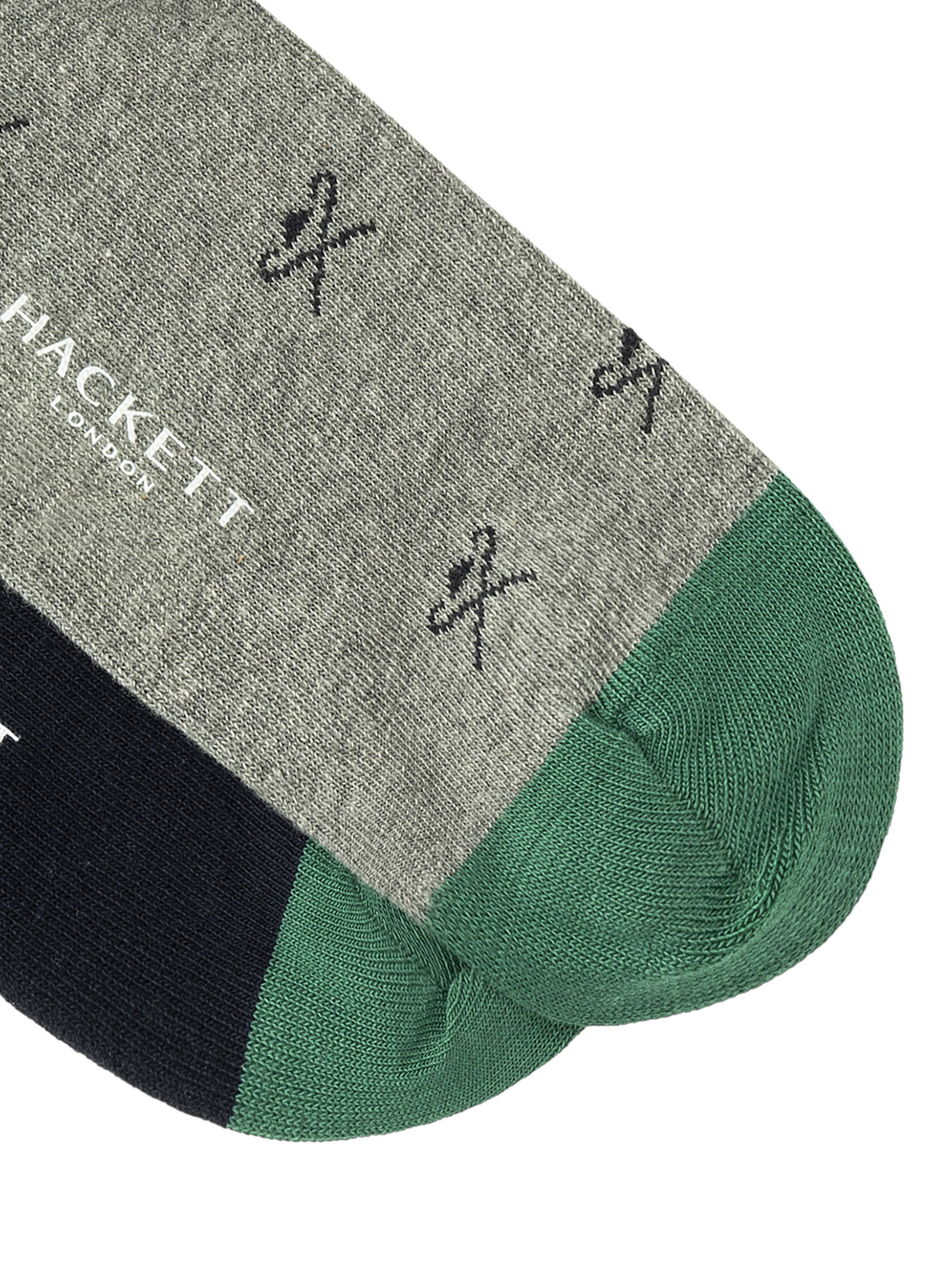Product image 3 of 4, which shows Hackett London Umbrella Logo Print & Plain Crew Socks, Pack of 2, Grey, S-M