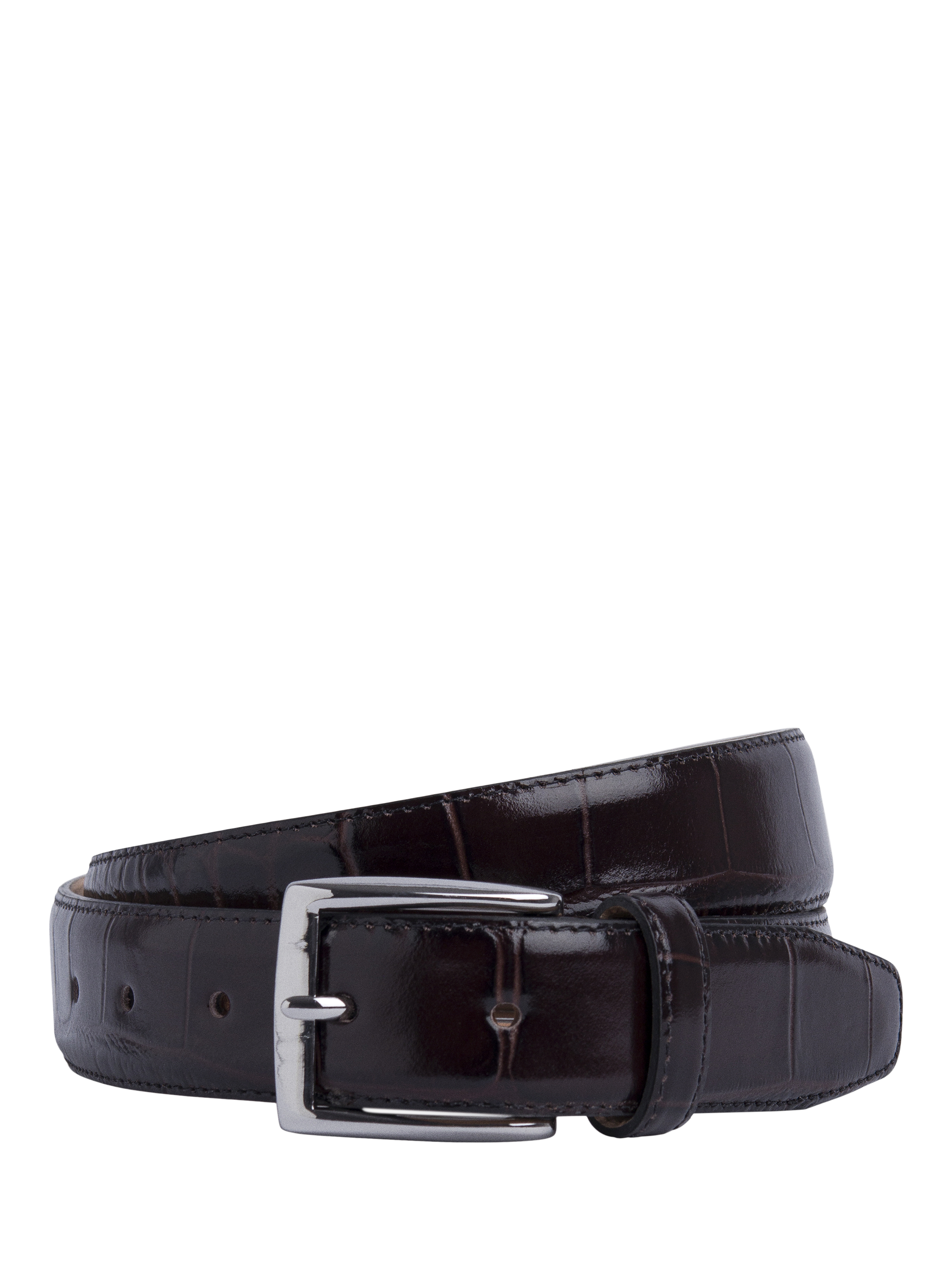 Product image 1 of 4, which shows Hackett London Leather Crocodile Stamped Belt, Brown, 28