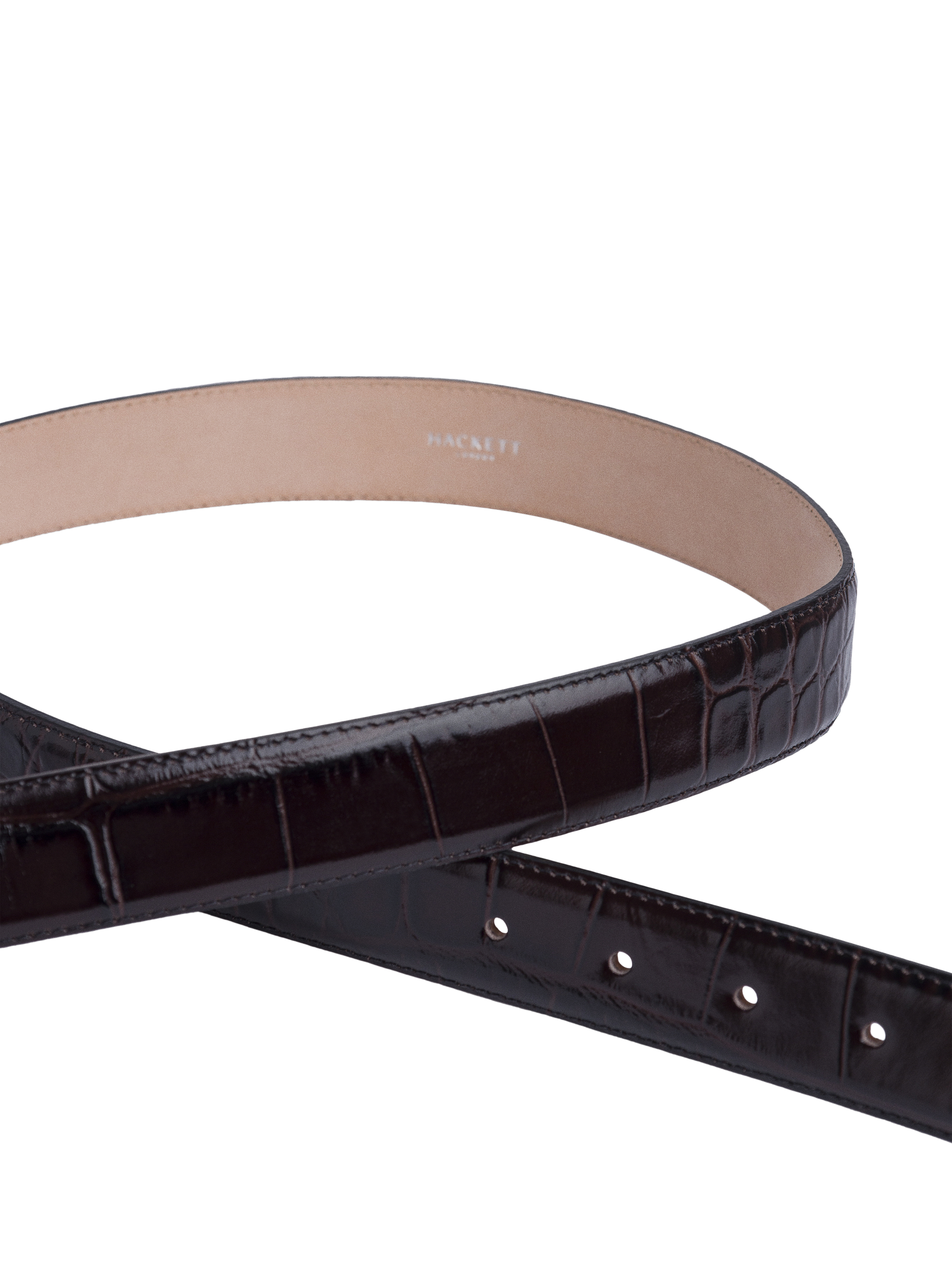 Product image 2 of 4, which shows Hackett London Leather Crocodile Stamped Belt, Brown, 28