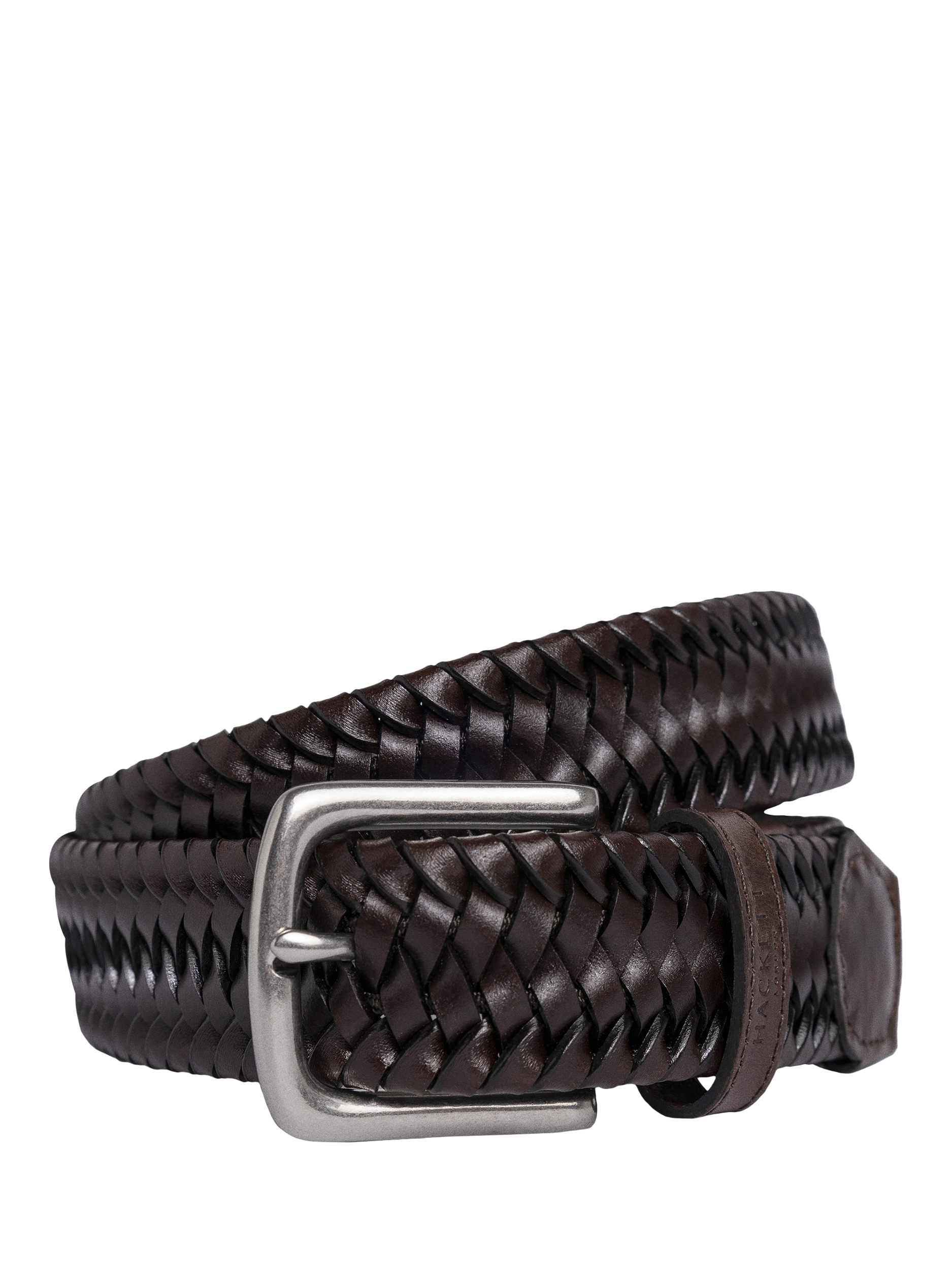 Product image 1 of 4, which shows Hackett London Leather Plaited Belt, Brown, S