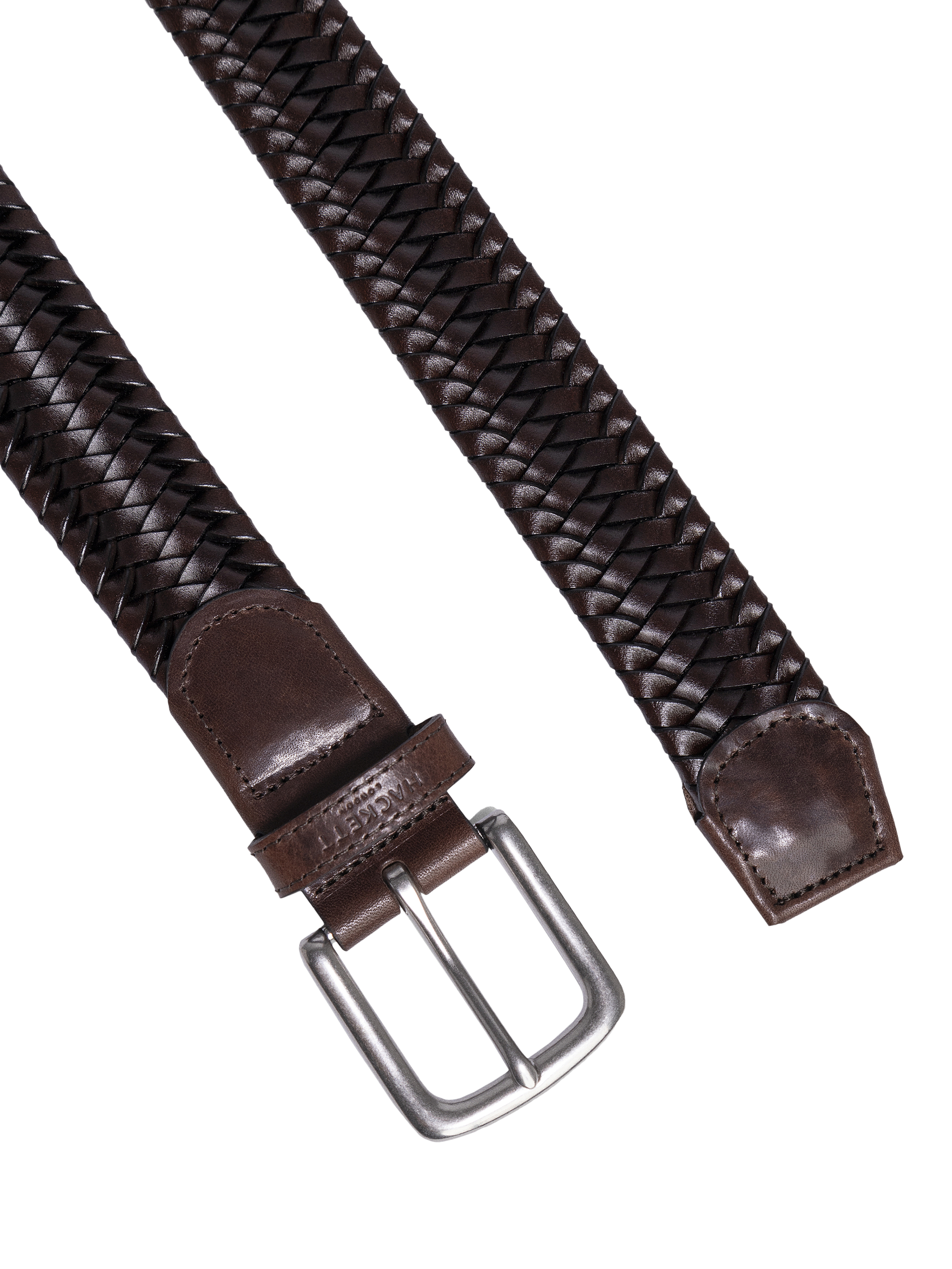Product image 2 of 4, which shows Hackett London Leather Plaited Belt, Brown, S