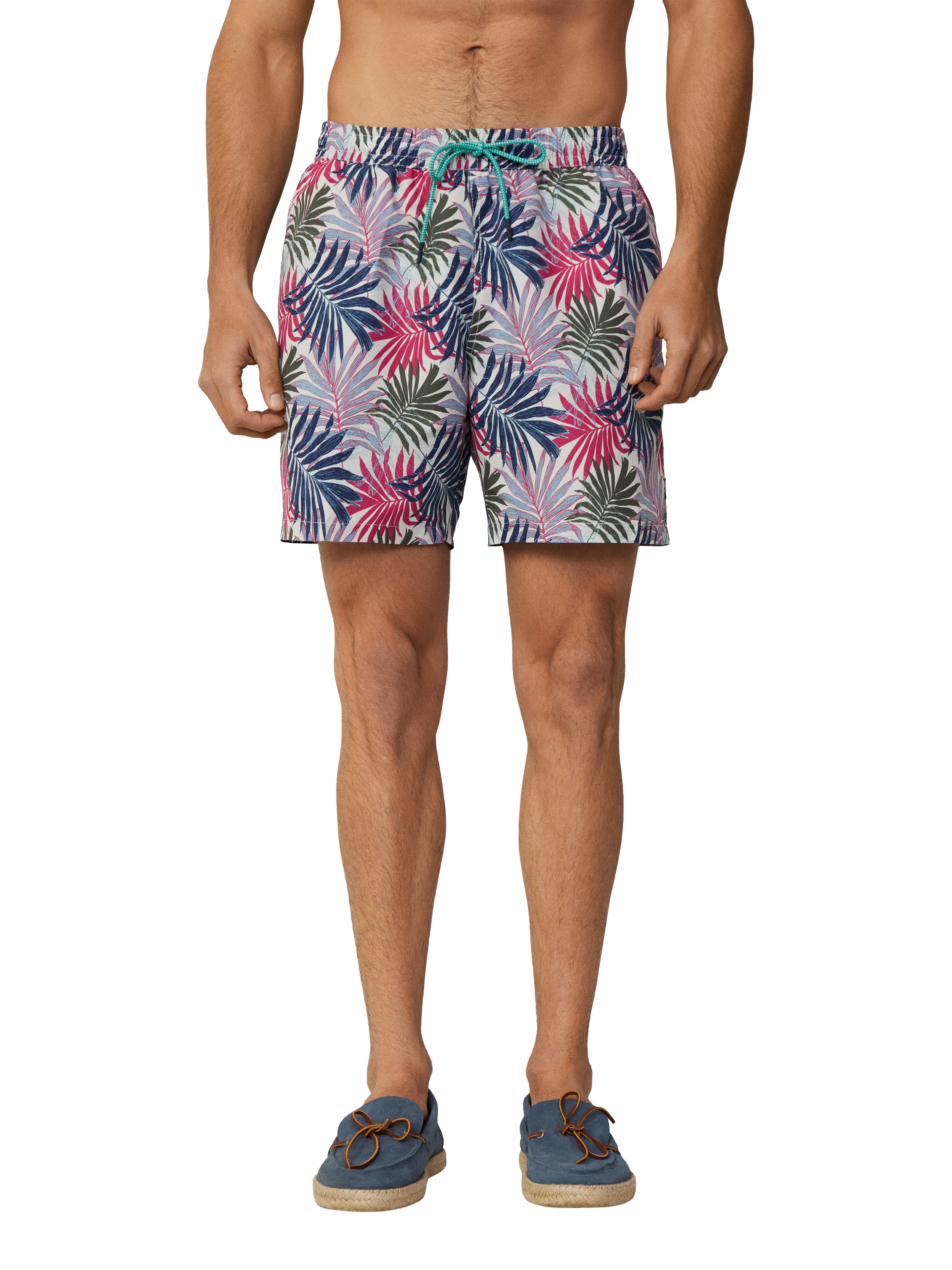 Product image 1 of 7, which shows Hackett London Regular Fit Jungle Print Swim Shorts, Optic White, L