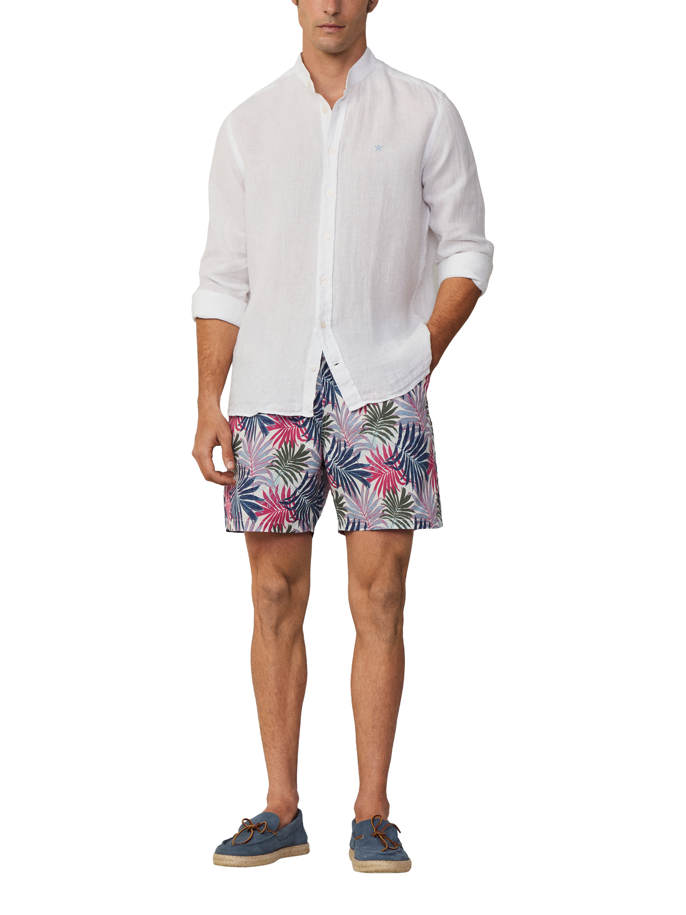 Product image 2 of 7, which shows Hackett London Regular Fit Jungle Print Swim Shorts, Optic White, L