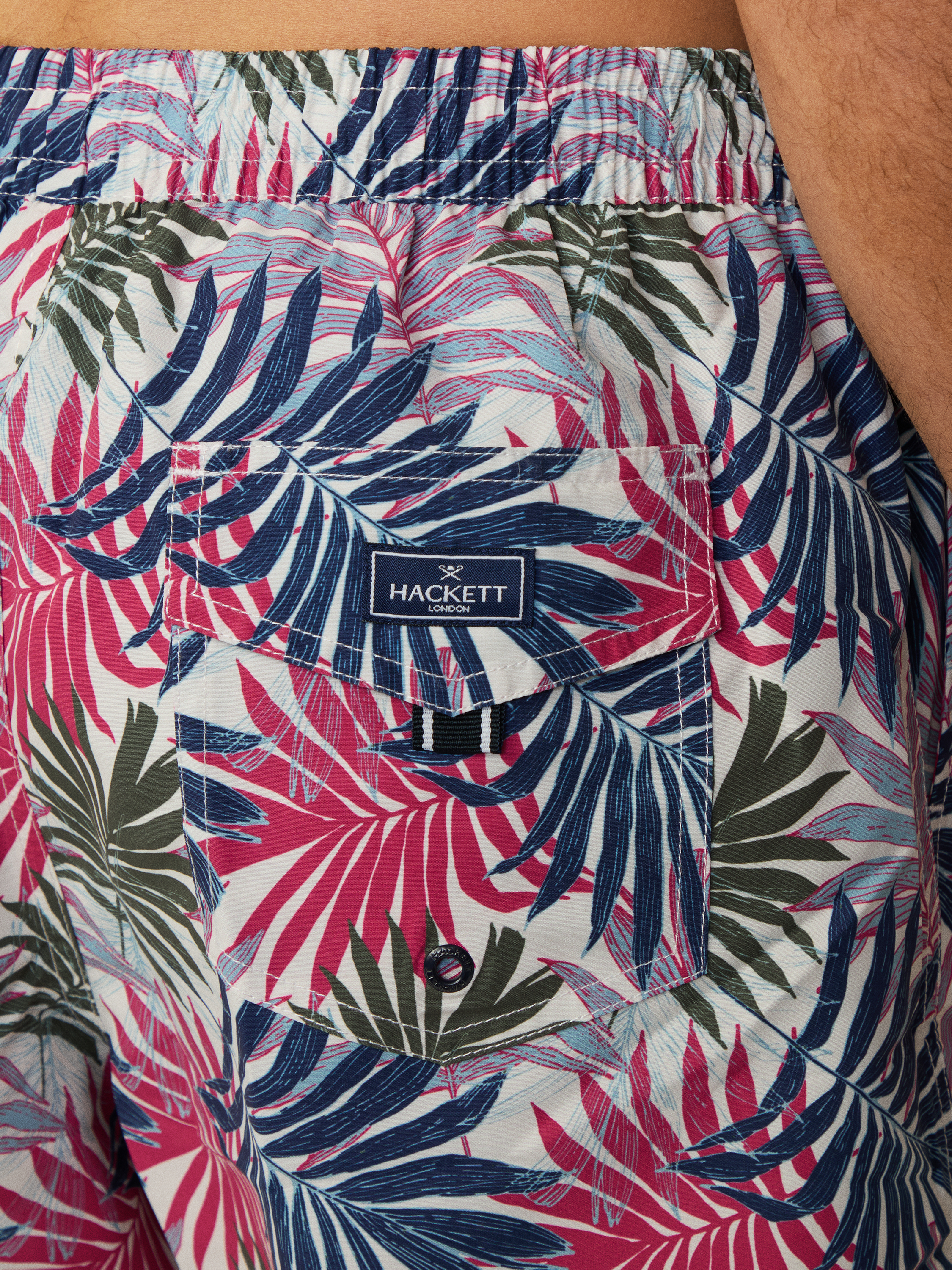 Product image 5 of 7, which shows Hackett London Regular Fit Jungle Print Swim Shorts, Optic White, L