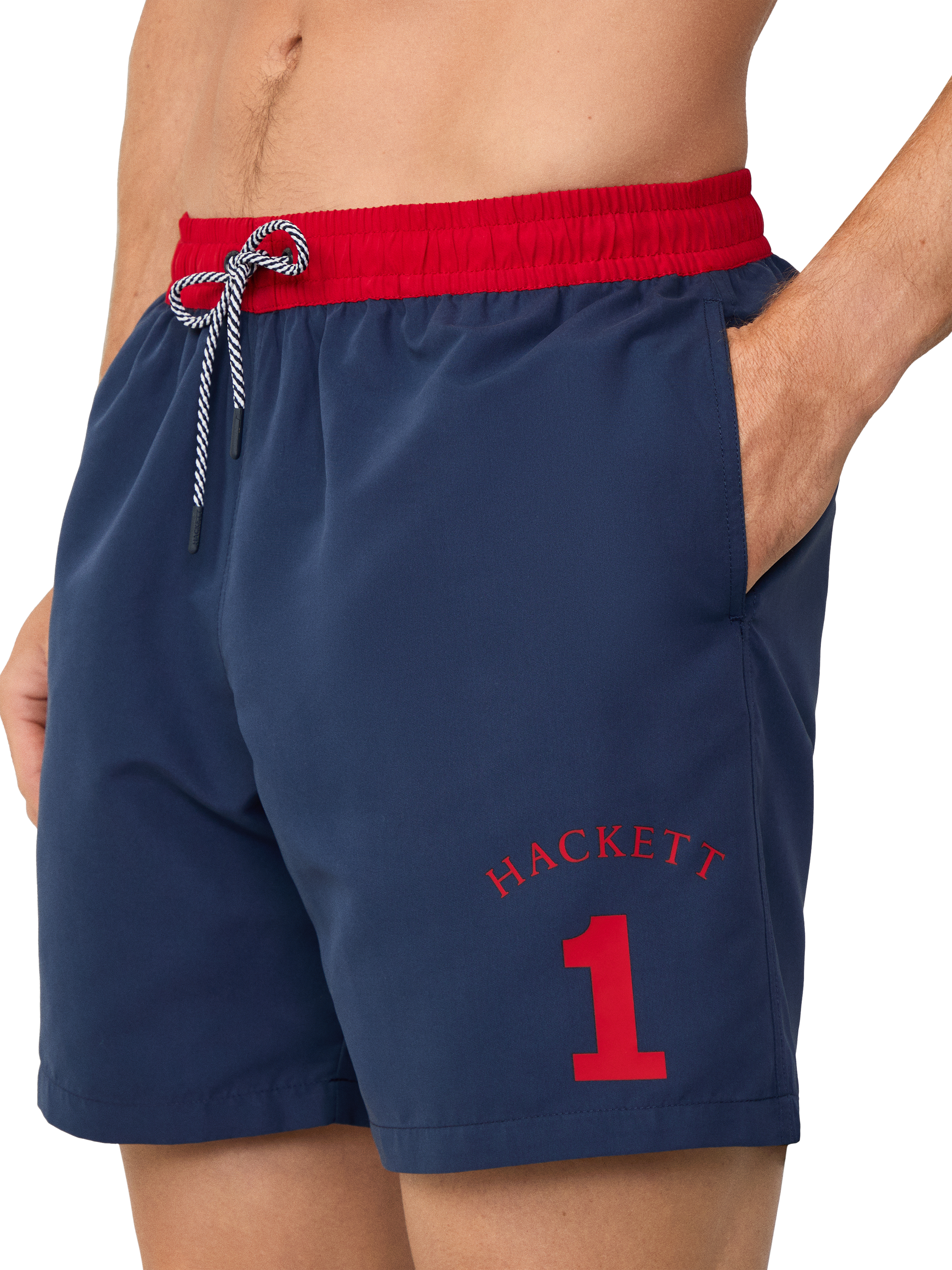 Product image 3 of 8, which shows Hackett London Regular Fit Branded Number Swim Shorts , Ink Blue, L