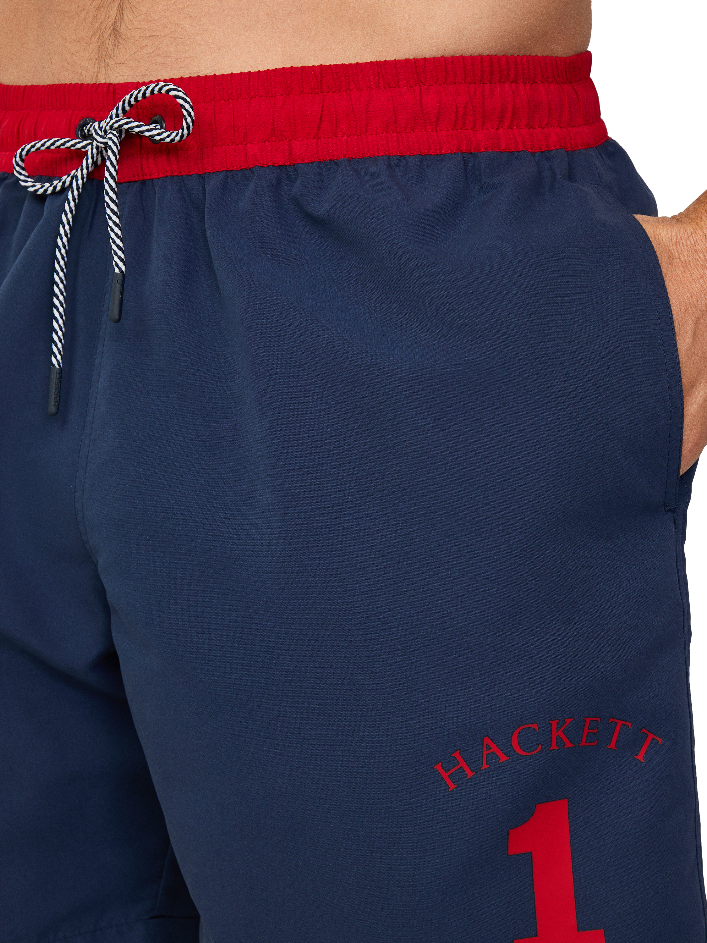 Product image 5 of 8, which shows Hackett London Regular Fit Branded Number Swim Shorts , Ink Blue, L