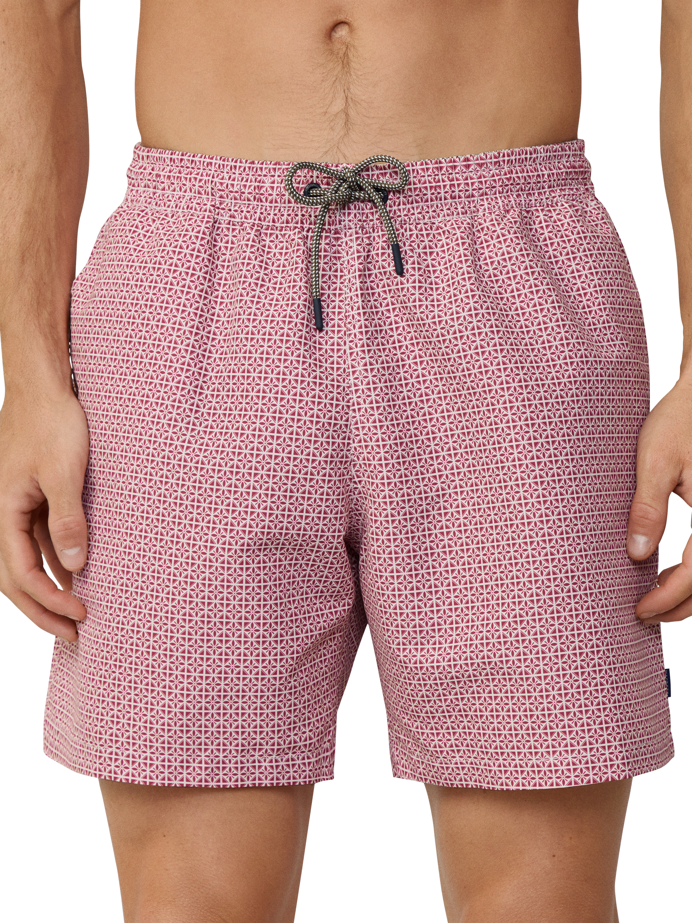 Product image 2 of 7, which shows Hackett London Printed Regular Fit Swim Trunks, Cranberry Pink, XXL