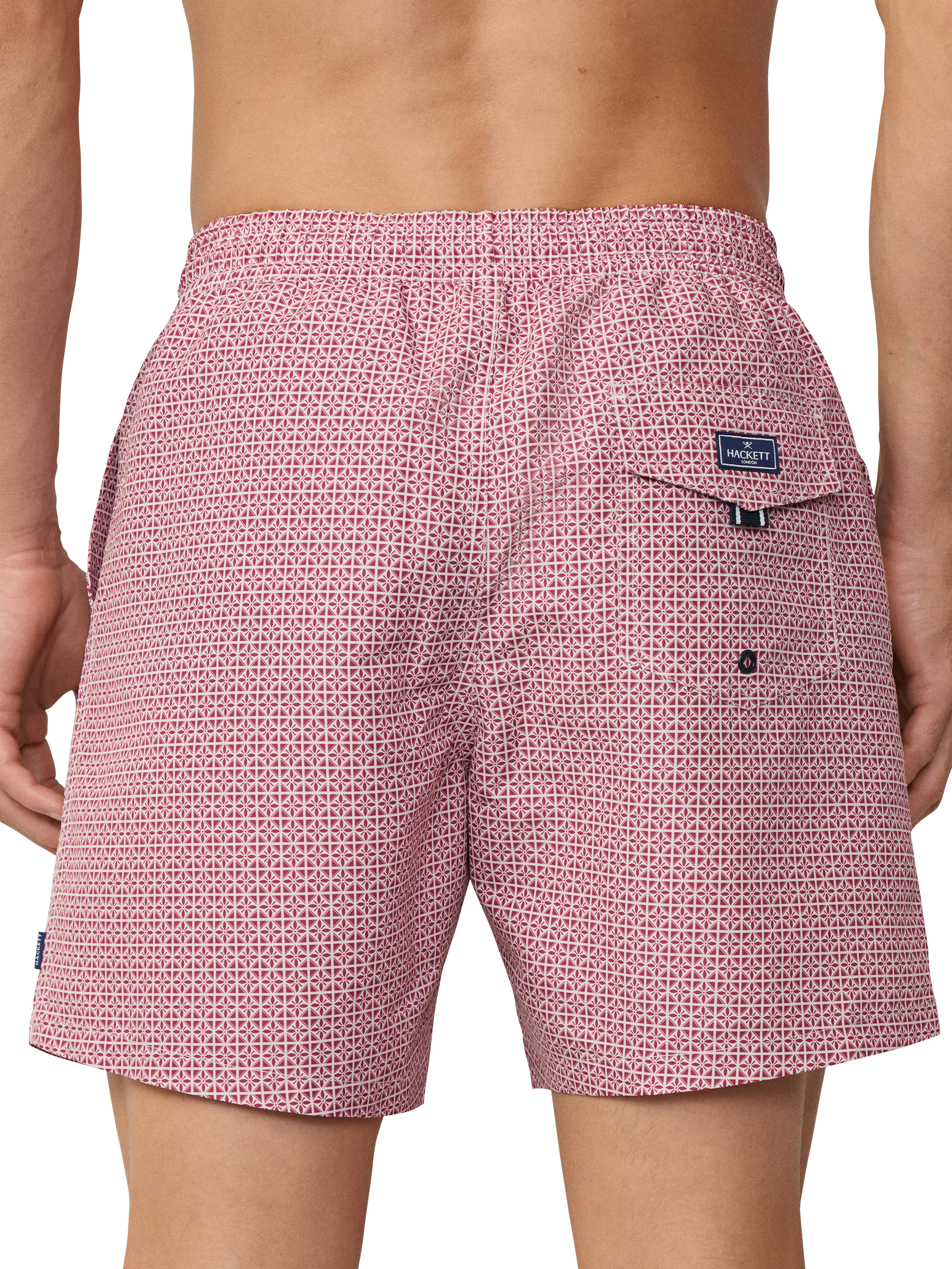 Product image 3 of 7, which shows Hackett London Printed Regular Fit Swim Trunks, Cranberry Pink, XXL