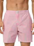 Hackett London Tailored Fit Seersucker Stripe Swim Trunks, Pop Red