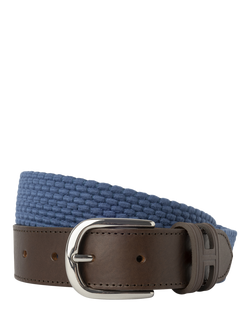 Hackett London Braided Leather Tip Belt, Mid Chambray