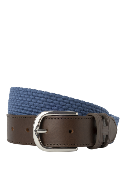 Hackett London Braided Leather Tip Belt, Mid Chambray