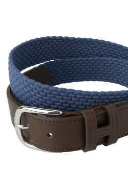 Hackett London Braided Leather Tip Belt - view 2, Mid Chambray