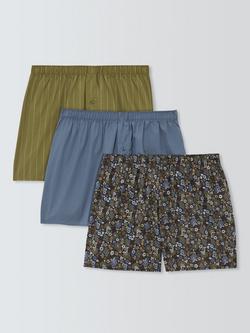 John Lewis Mixed Cotton Boxers, Pack of 3, Green Olive