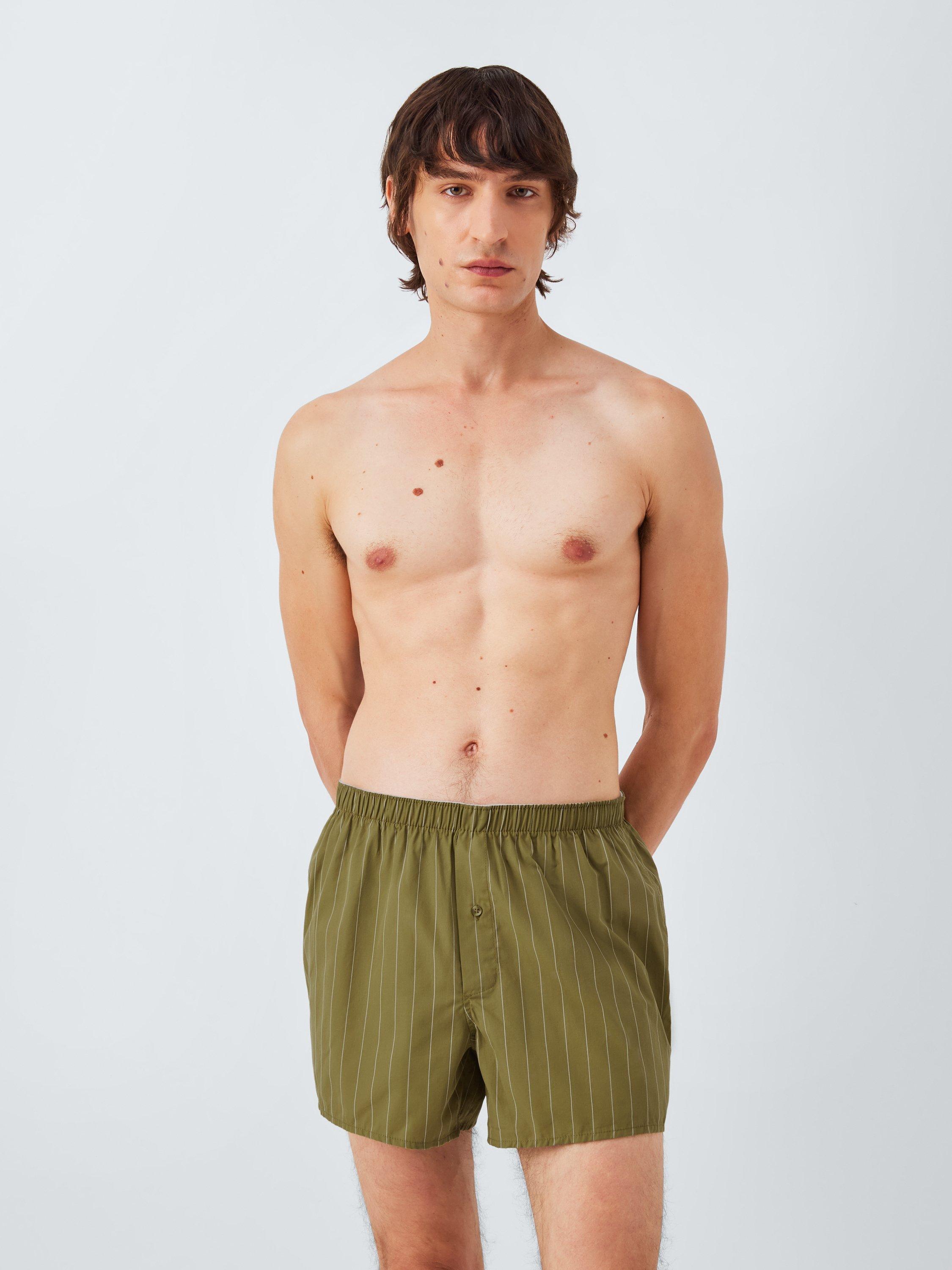 Product image 2 of 4, which shows John Lewis Mixed Cotton Boxers, Pack of 3, Green Olive, S
