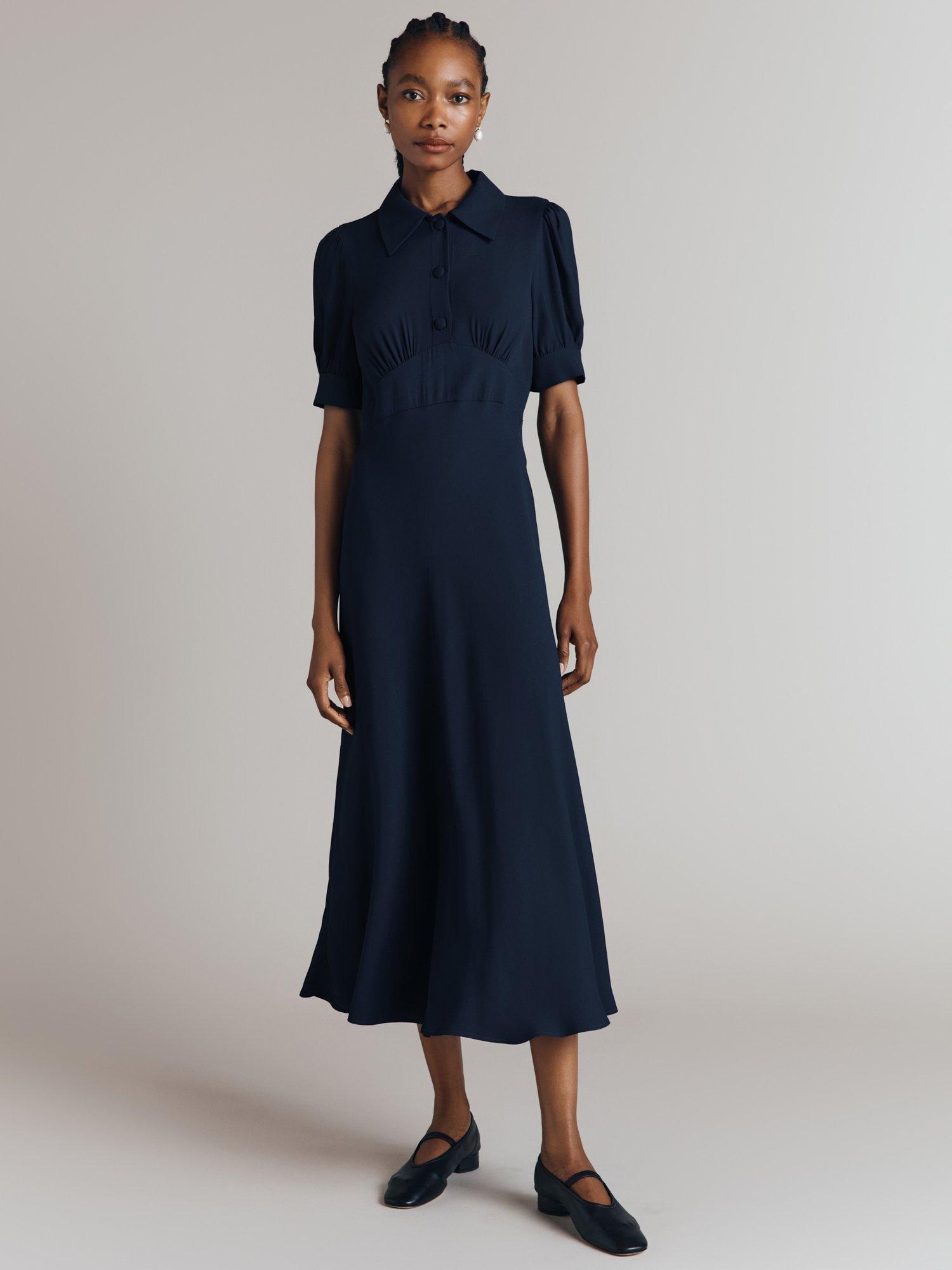 Product image 1 of 4, which shows Ghost Wilma Shirt Midi Dress, Navy, XS