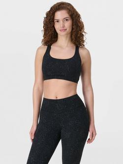 Sweaty Betty Ultimate Studio Racerback Sports Bra, Black Panther Print