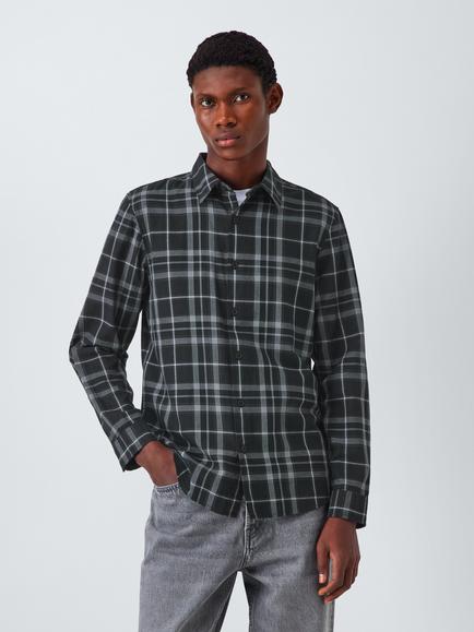 Kin Check Cotton Shirt, Black/Heather