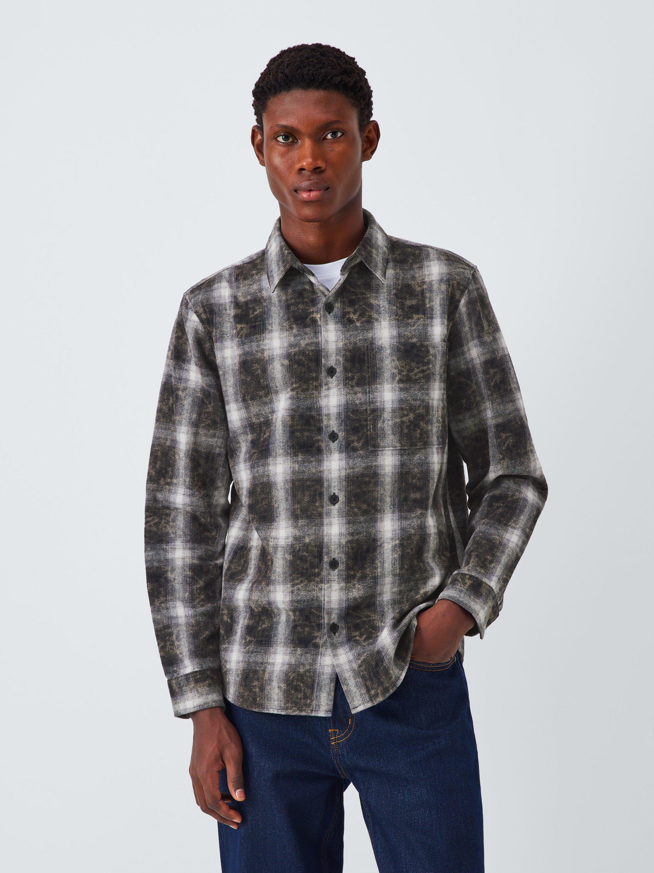 Product image 1 of 6, which shows Kin Erased Check Cotton Shirt, Meteorite, S