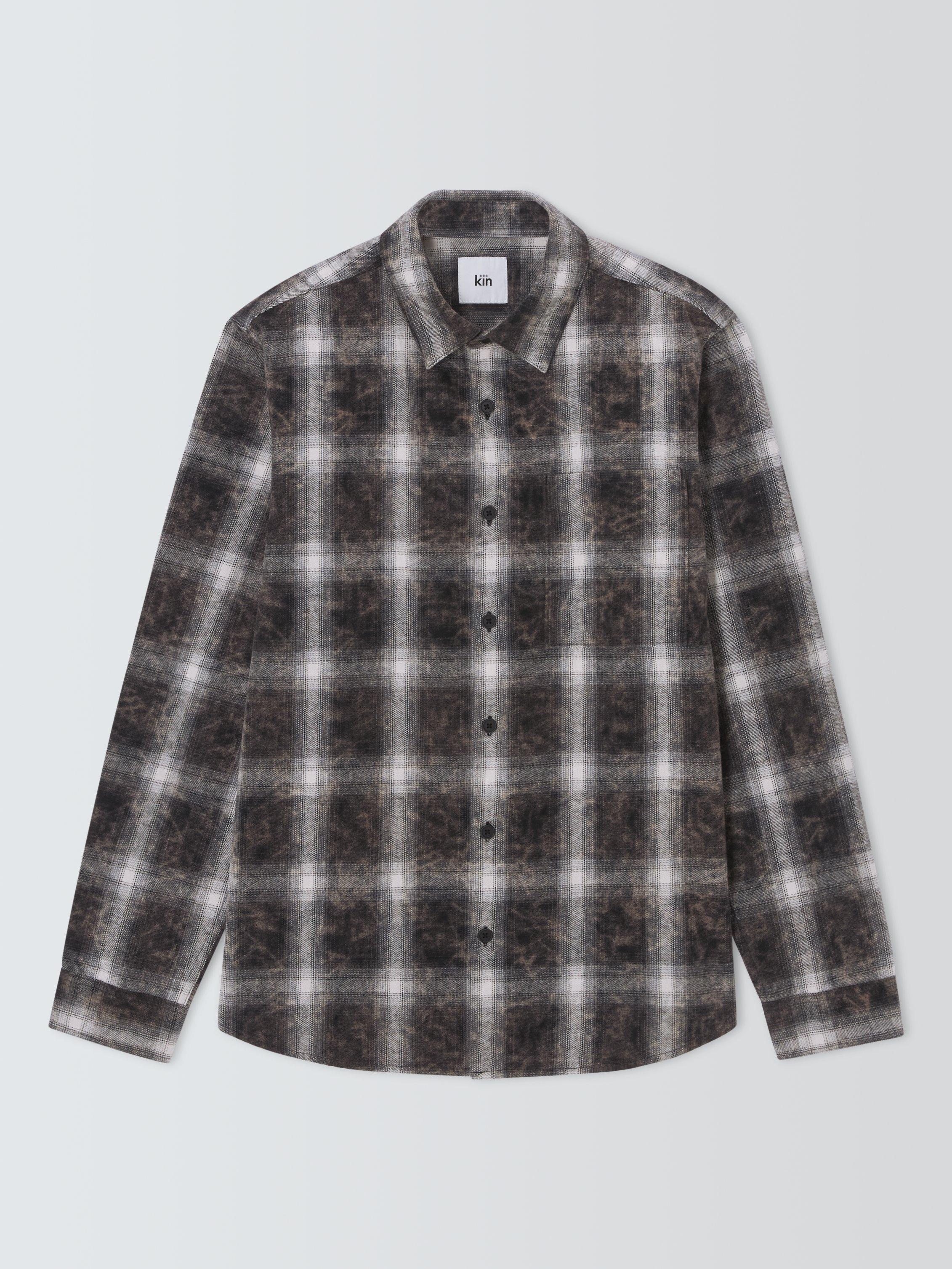 Product image 4 of 6, which shows Kin Erased Check Cotton Shirt, Meteorite, S