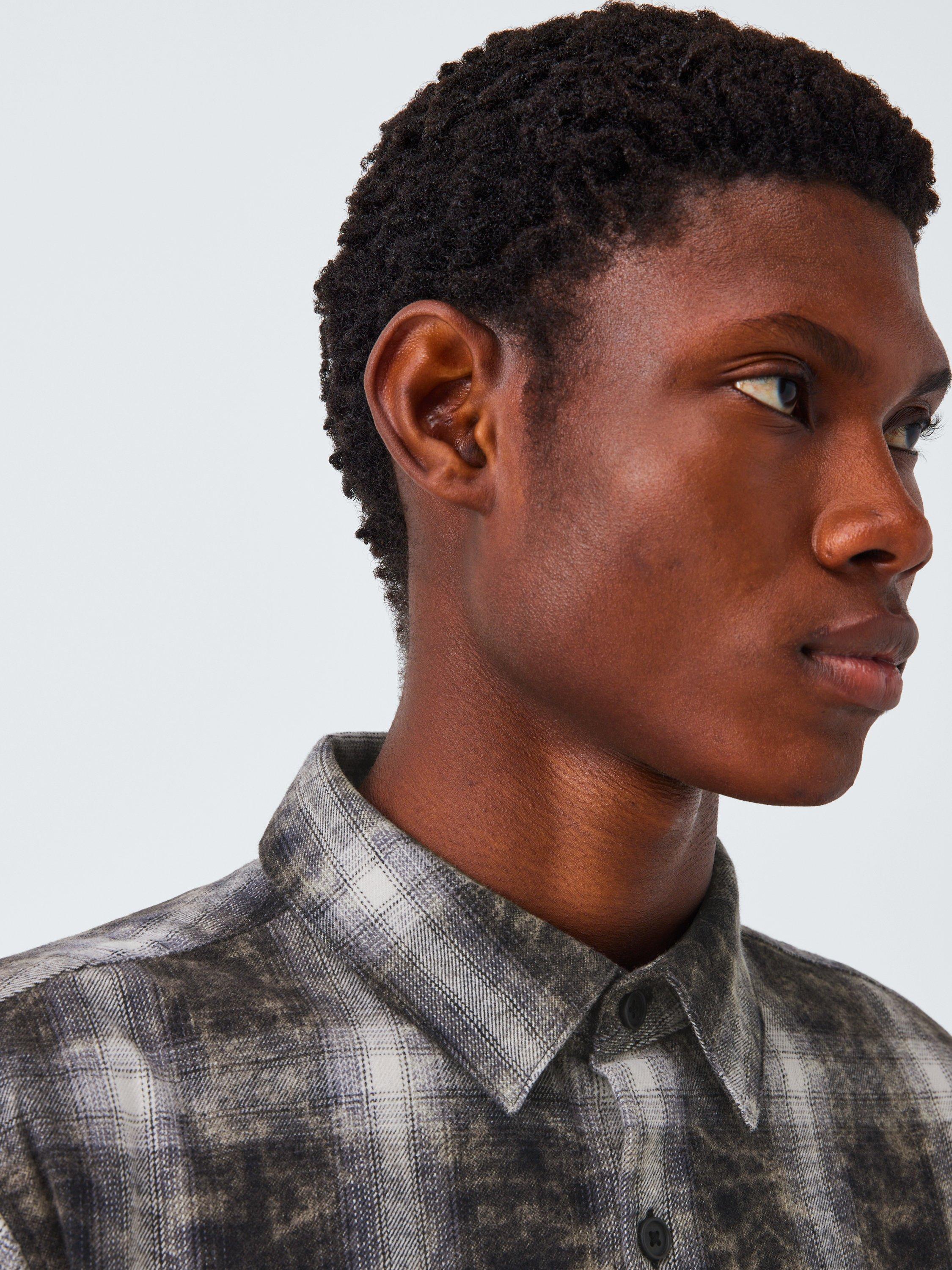 Product image 6 of 6, which shows Kin Erased Check Cotton Shirt, Meteorite, S