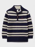 Crew Clothing Kids' Rope Cable Knit Half Zip Jumper, Navy Blue