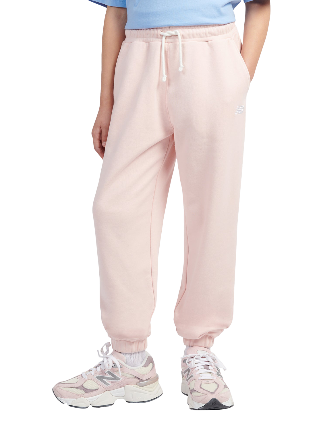 Product image 1 of 11, which shows New Balance Kids' French Terry Small Logo Jogging Bottoms, Pink Haze, 7-8 years